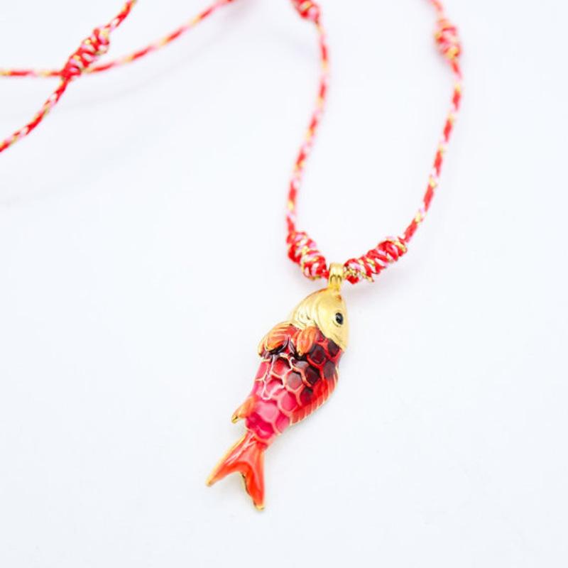 Women's Copper Ocean Fish Pendant Statement Necklace - Fashion Jewelry Accessories, Bold Statement Piece, Vibrant Multicolored Cord for Casual Indoor Recreation Wear