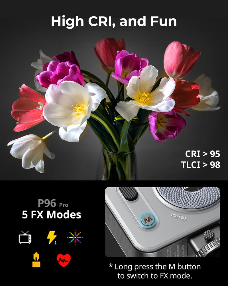 SmallRig Vibe P96 Pro Led Video Light, Portable Camera Light for Photography, Cold Shoe Light, CRI95+, 2500-6500K, 5 Effects, Fill Light Accessories for Content Creator, Streaming Black and pink 4660/4786 Smartphone Lighting