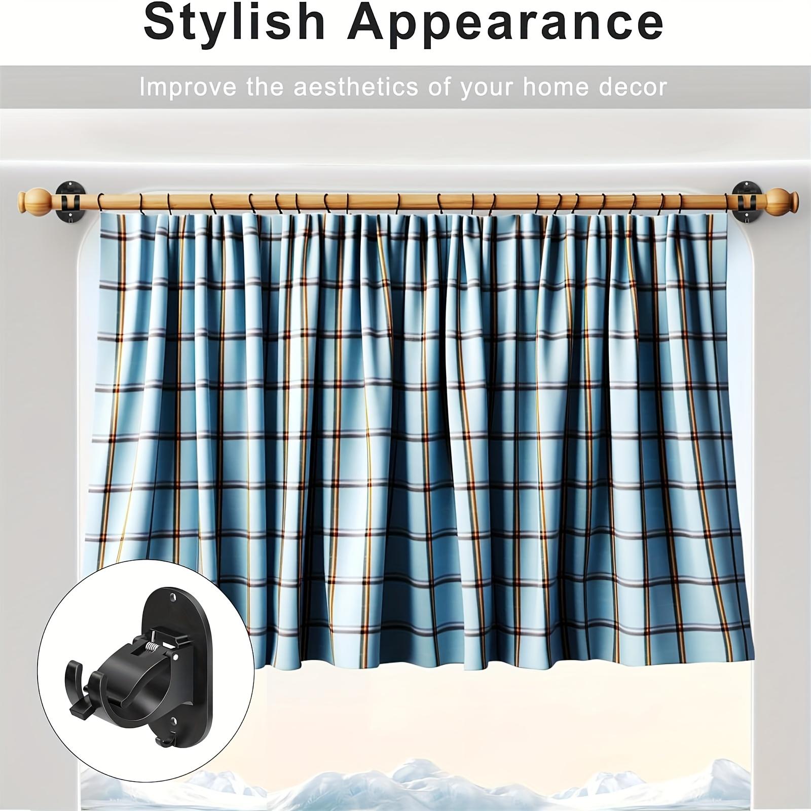 No-Drill Curtain Rod Holder, Self-Adhesive Installation Clip, Easy to Install, Suitable for Bathroom Kitchen Apartment, Vintage Style Durable Plastic, Adjustable Curtain Rods
