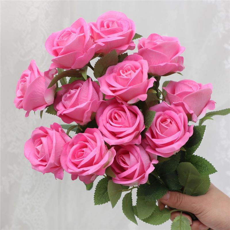 12pcs Artificial Rose Flowers, Wedding Decoration, Living Room Arrangement, Christmas Valentine's Day Birthday Party Decorations