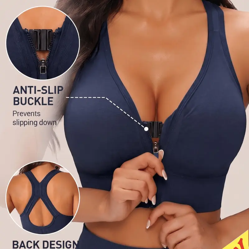 Women's Criss Cross Backless Sports Bra, Non-Slip Zipper, Ideal for Fitness Yoga Cycling, All Seasons Use, Medium Support, Slim Fit, Strappy Sports Bras