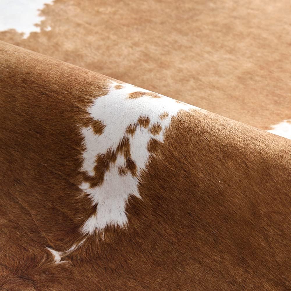 Cowhide Rug, Small  Rug for Bedroom Living Room 43x27 Inch | Non Slip,Washable,  Rug,Faux Cow   Print Carpet for Bedside Office Table,3.6 x 2.3