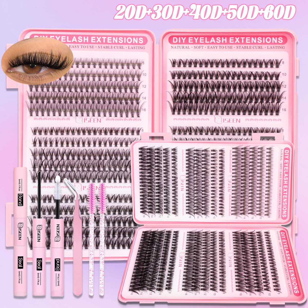 DIY Lash Clusters Kit, 600 Pcs Eyelashes Clusters Extensions Kit 8-16mm Individual Lashes D Curl Mixed False Eyelashes, Eyelash Set, with Bond&Seal&Eyelash Tweezers& Brush