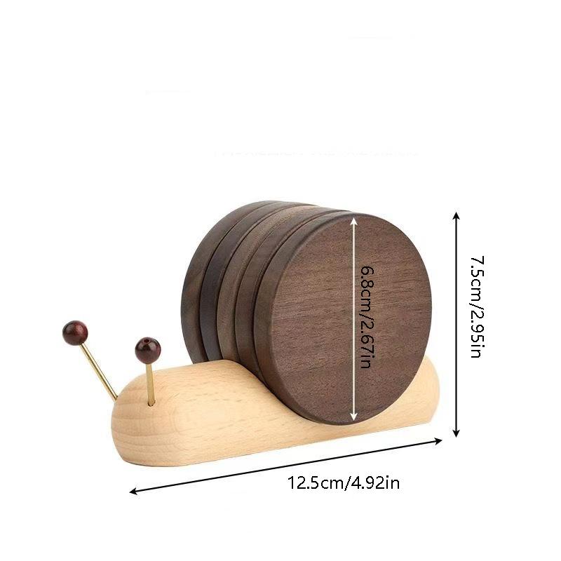 Wooden Snail Coaster Set, Creative Desktop Insulation Pad Decorative Accessory, Magnetic Heat Resistant Mat Pot Bowl Cup Holder, Wooden Coasters