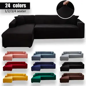 Black Soild Color Elastic Room Sofa Cover for Living Corner 2 4 Chaise Protection Sofa Longue Decorative Shape L 3 Cover Seater