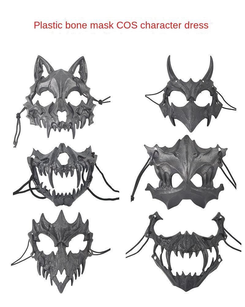 Halloween Mask Half-face Mask Cos Dragon God Fierce Tiger Night Fork Tengu Man Wolf Mask Performance Skull Masks