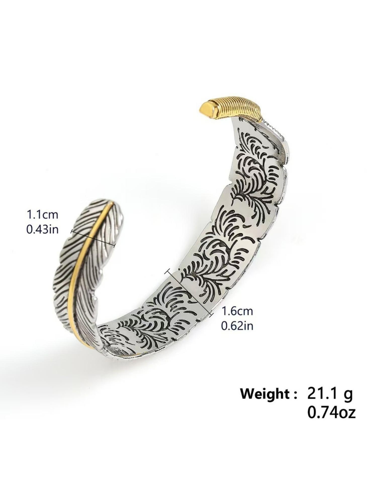 Feather Bracelet Open Men's Fashion Unique Versatile Retro Wristband, Stylish Accessory for Everyday Wear, Trendy Jewelry Gift Idea