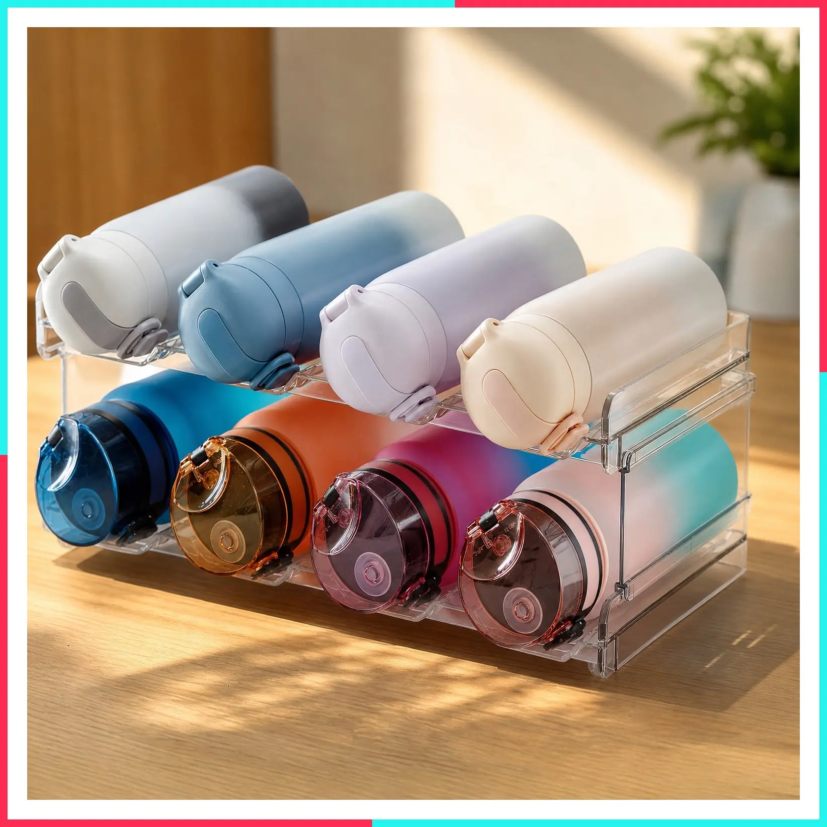 Stackable Water Bottle Organizer for Cabinet, Clear Tumbler Holder