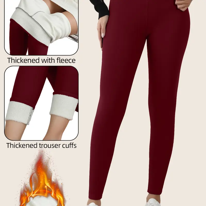 Winter Women's High Waist Sports Tummy Control Leggings, Casual Soft High Stretch Warm Pants, Gym Clothes, Ladies Sportswear for Indoor Outdoor Wear, Leggings for Women，fleece-lined, Plain Leggings