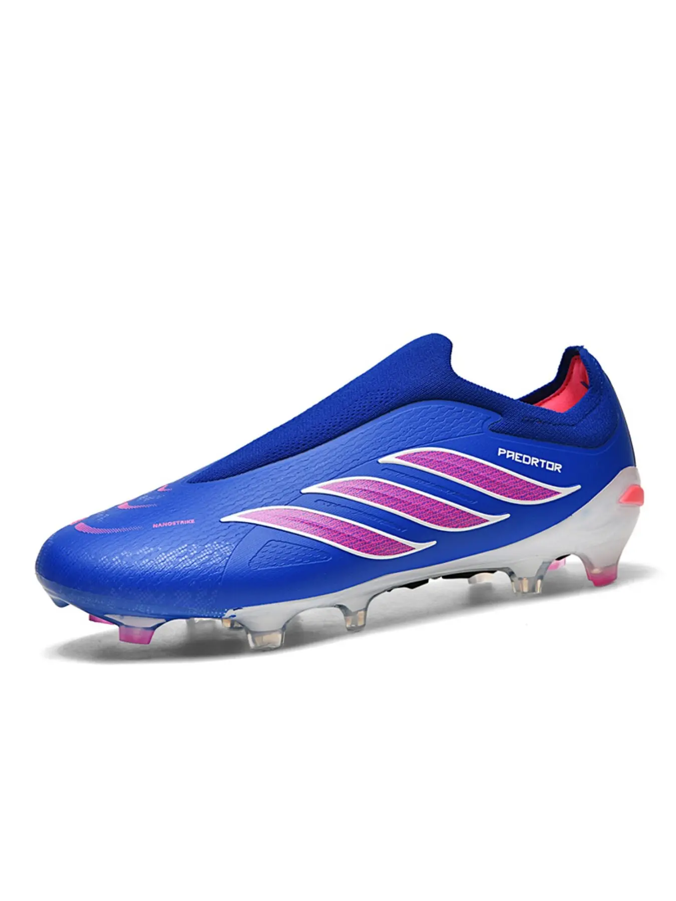 Unisex Long Spike Soccer Shoes, Hot New Arrival, Colorblock Stripes, Transparent Sole, No Laces, Sizes 35-45, Ages 12-30