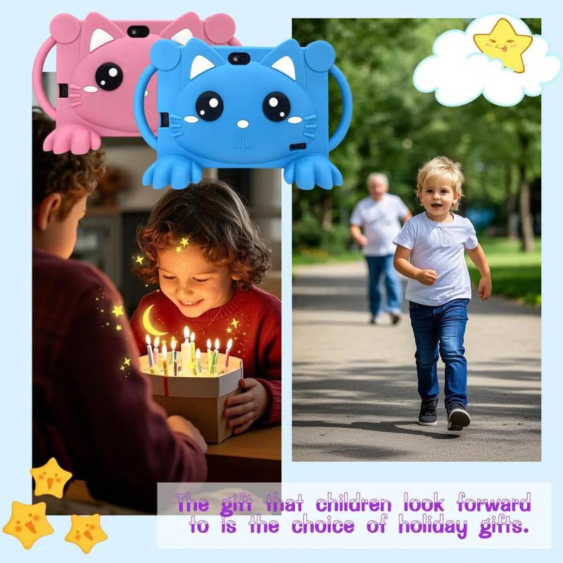 7-inch Android tablet, Learning tablet, education and entertainment all-in-one, portable, suitable for multiple scenarios, with parental control feature, children's soft silicone tablet, best birthday gift