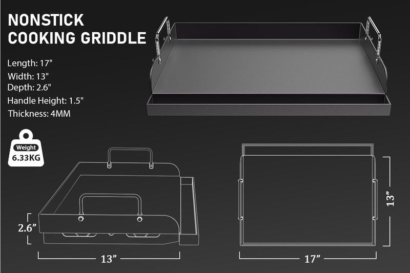 Uniflasy 17" x 13" Nonstick Cast Iron Griddle for Gas Grill, Large Griddle Insert for Outdoor Gas Grill, Heavier Flat Top Griddle Cooking Skillet Plate Teppanyaki for Electric/Gas Grill/Camping Tailgating