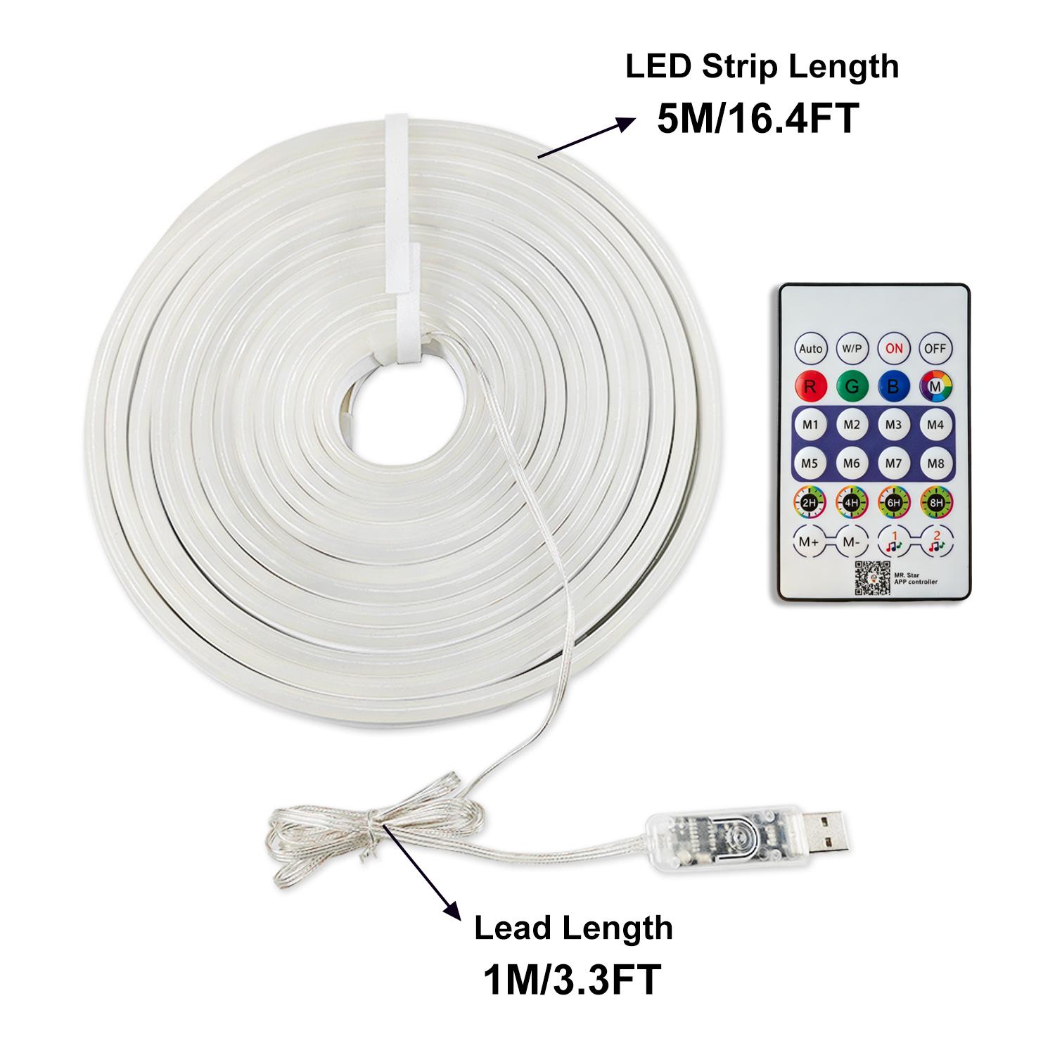 5M/16.4FT LED Neon Rope Lights, RGB Strip Ambient Lighting, Decorative Neon Light, IP67 Waterproof Flexible Rope Light with APP and Remote Control, Dimmable Neon Strip for Gaming Room Living Room Bedroom Indoor Outdoor Decor