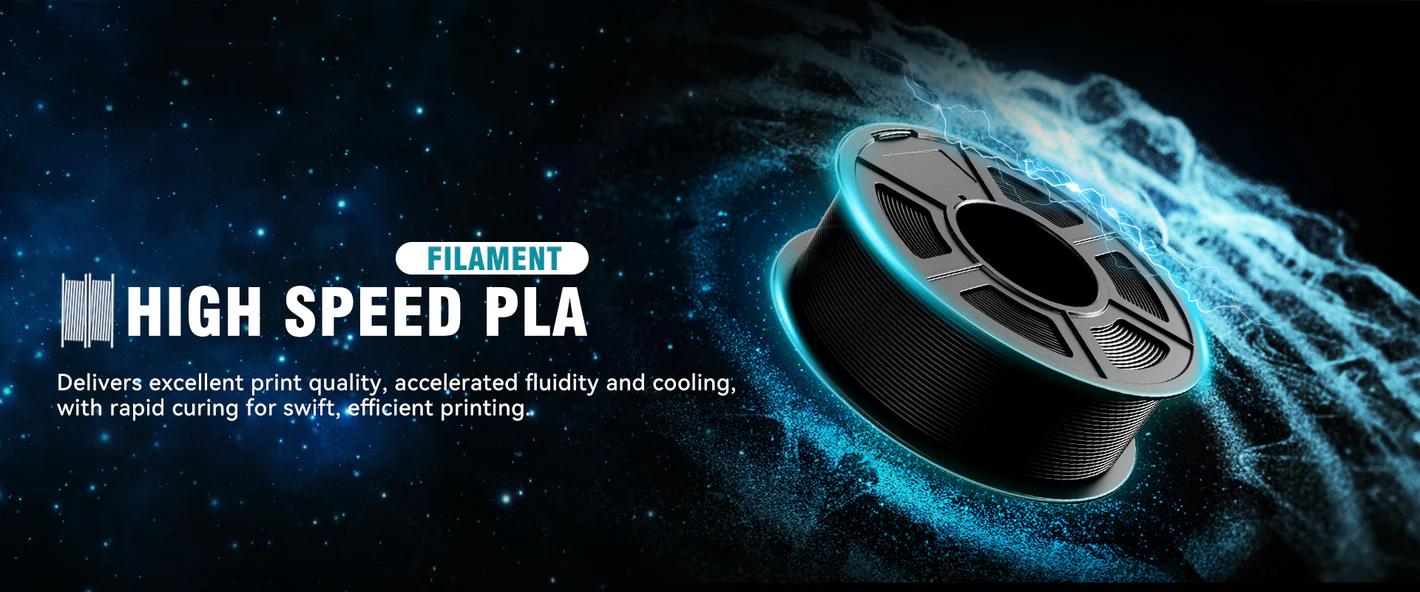 SUNLU High Speed PLA Filament 1.75mm, 30mm/s - 600mm/s Print Range,Designed for Fast Printing, Neatly Wound, Dimensional Accuracy +/- 0.02mm, 1KG Black
