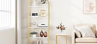 Bookshelf 5 Tier Bookcase Arched Display Racks Tall Standing Bookshelves Metal Frame Open Storage Rack Shelf Large Black Book Shelf for Bedroom, Living Room, Home Office