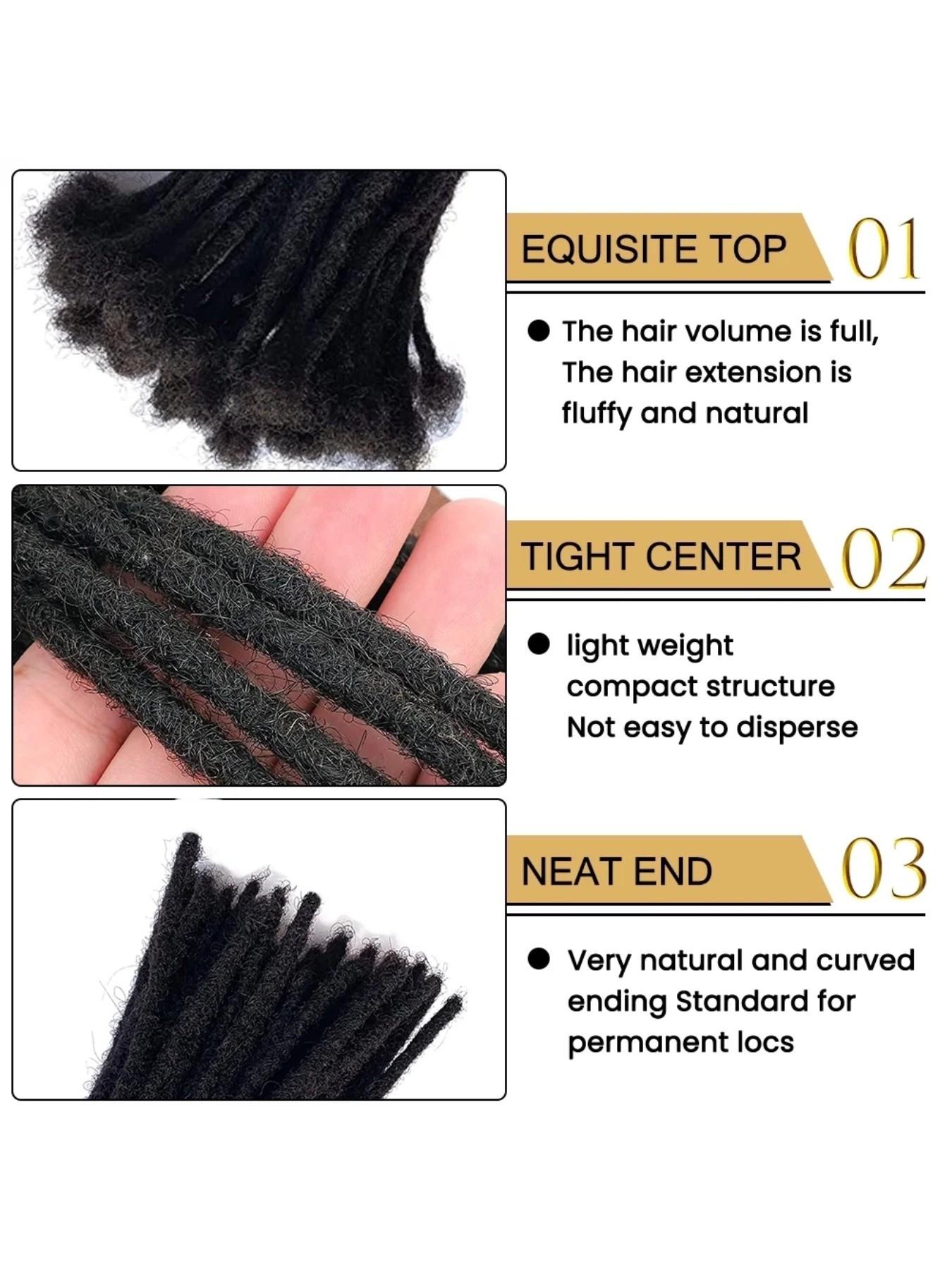 Dreadlock Extensions Human Hair 0.6cm Width 4-16 Inch 10-100 Strands, 100% Human Hair Loc Extensions for Men/Women, Can be Dyed Soft Dreads, 1B