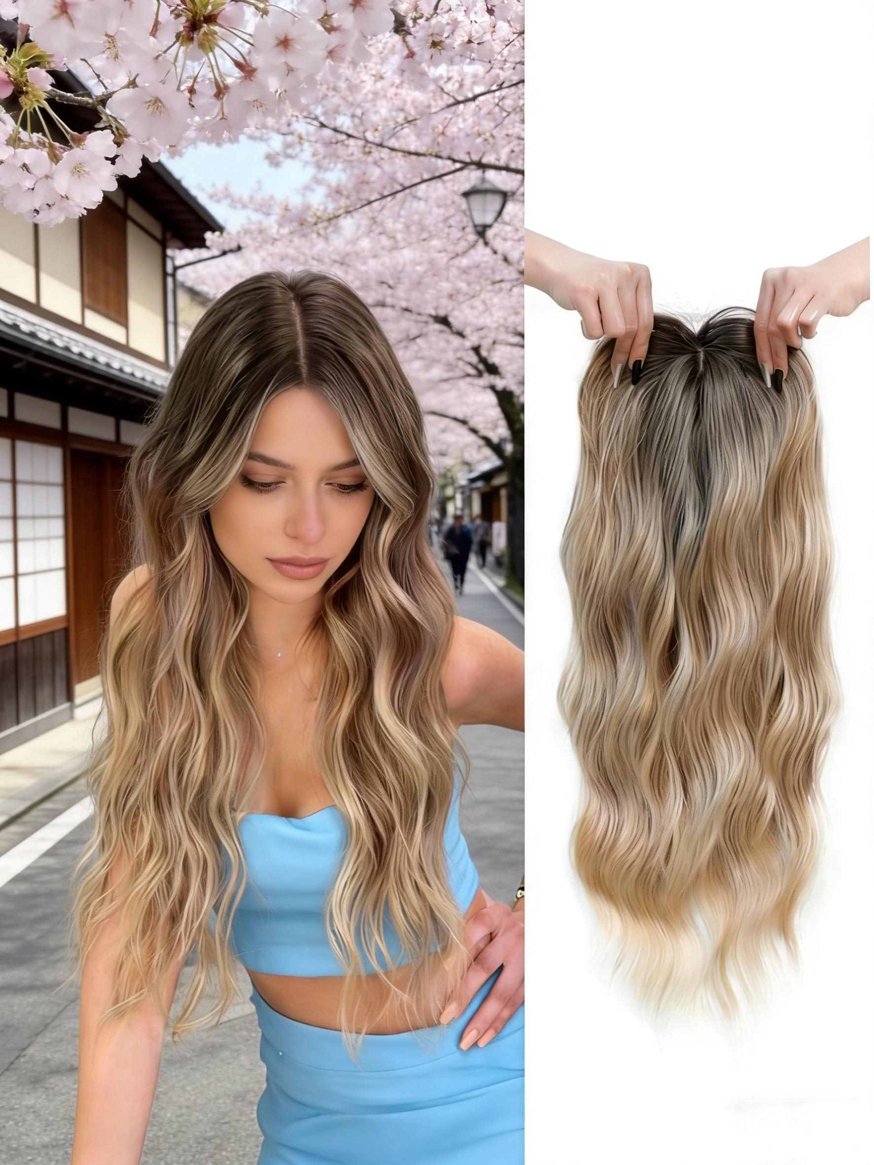 Street Style Blonde Wig! Long Loose Wave Hair Extensions, Natural Dark Root Balayage, Perfect for City Outings & Daily Fashion Looks 🏙️