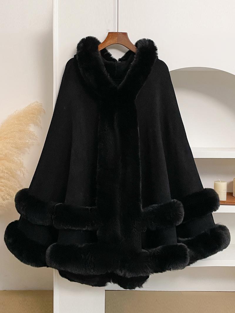 Luxury Faux Fur Hooded Cape, Warm and Comfortable for Staying Warm Indoors, Ideal for Daily Wear at Home and Parties