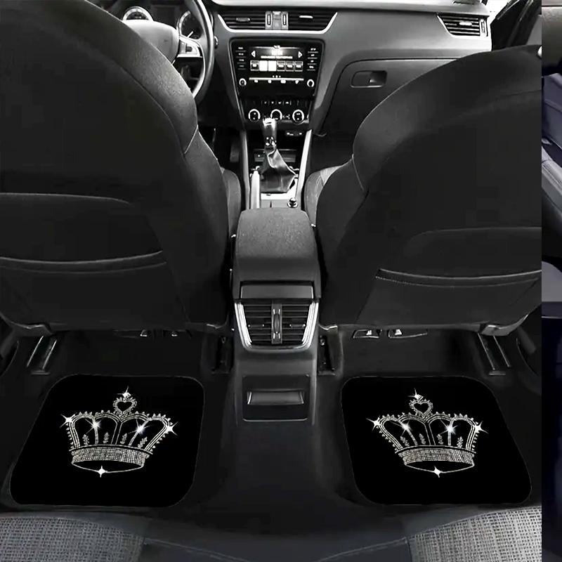 Crown Pattern Car Floor Mat, 4 Counts/set Rhinestone Decor Car Interior Decorative Floor Mat, Universal Car Interior Accessories for Women, Men Gifts, Car Mats