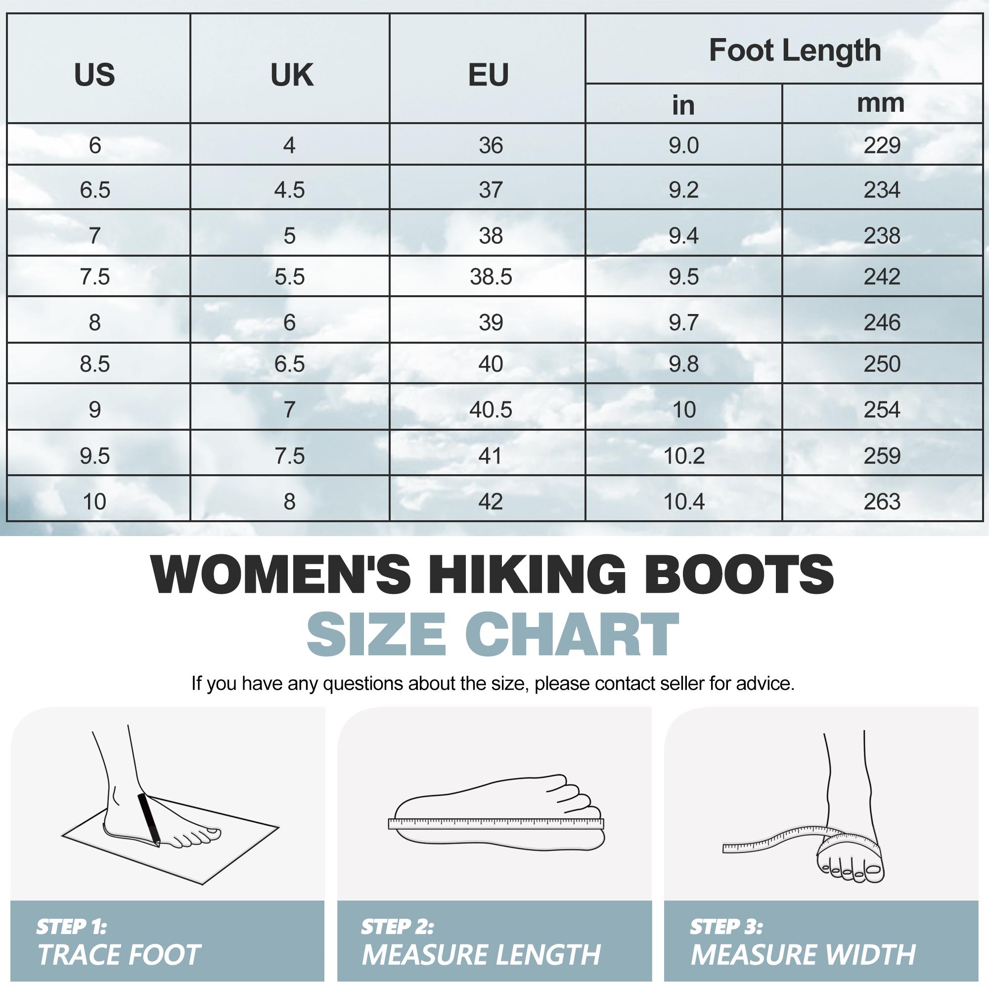 R CORD Women's Hiking Boots Waterproof Lightweight Women's Hiking Shoes Ankle Support Outdoor Hiking Shoes Non-slip Stable Shoes Weatherproof Footwear Durable Rubber Sole Tread Pattern Stability