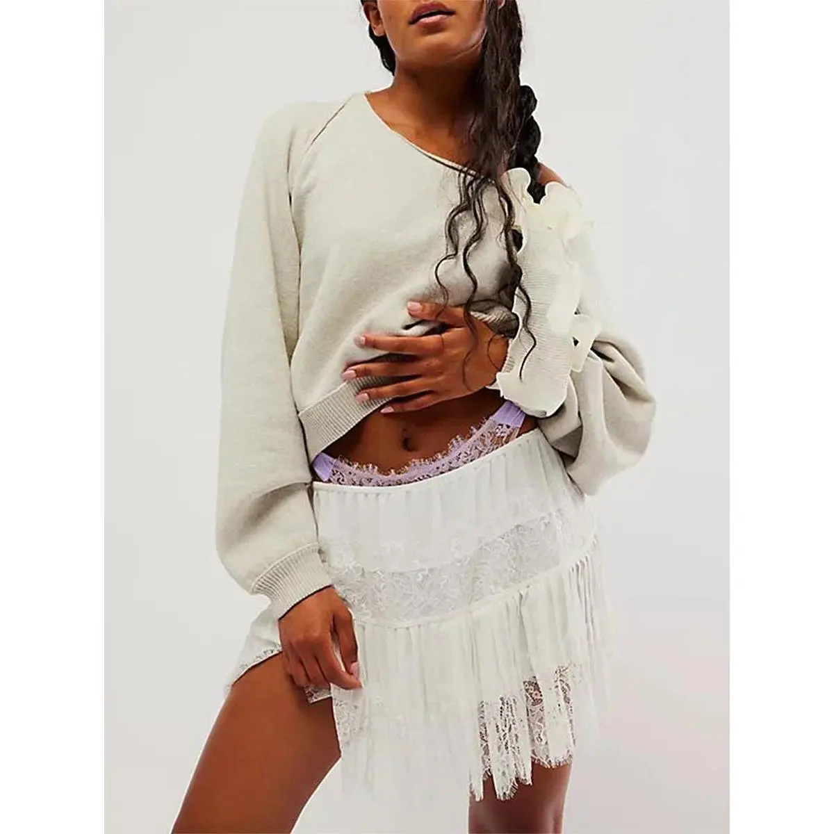 Women's Lace Mini Skirts Y2k Mid Rise Pleated Ruffle Lace Skirts Fairy A Line Flowy Short Skirts