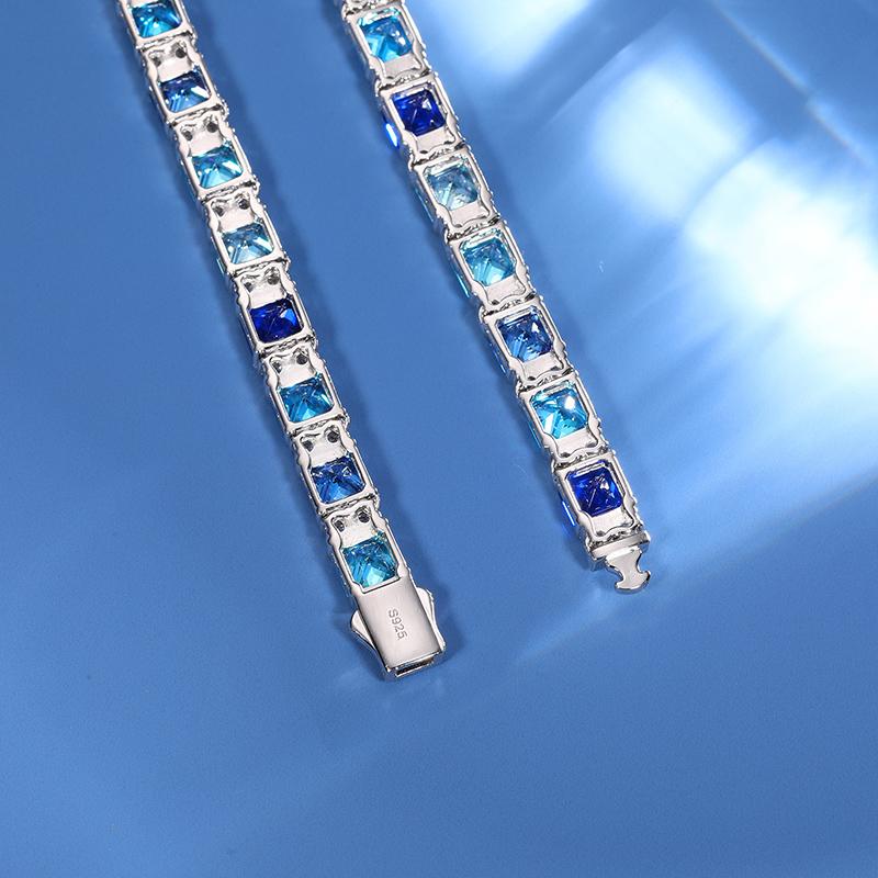 【#NS9250052】18K Gold-Plated Gradient Blue Necklace with Lab-Grown Moissanite S925 Sterling Silver  Necklace for Women Men Hip Hop Jewelry Gift
