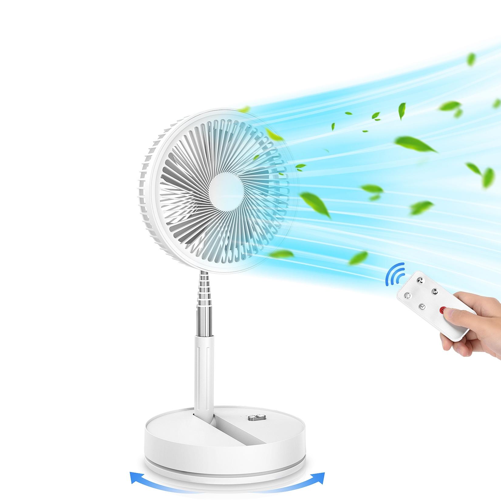 Standing Fan with Remote Control, Adjustable Head Rotation & Timer, Foldable Design, 3 Wind Speeds, Night Mode, Suitable for Living Room & Bedroom, Rechargeable Multifunction Fan