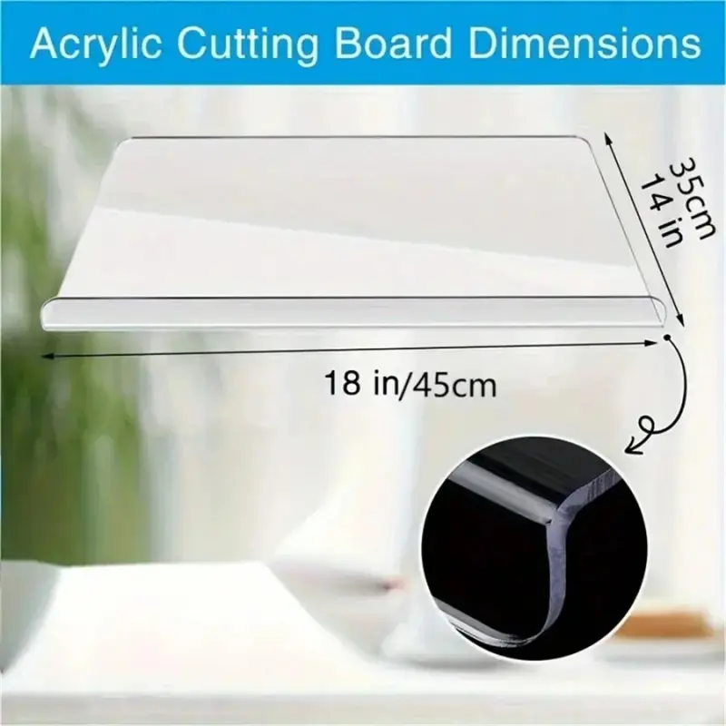 Crystal Clear Acrylic Cutting Board with Lip, Durable Cutting Board, Non-Slip Countertop Protector, Transparent Chopping Board for Kitchen Prep & Countertop Safety, Cutting Boards for Kitchen, Kitchenware