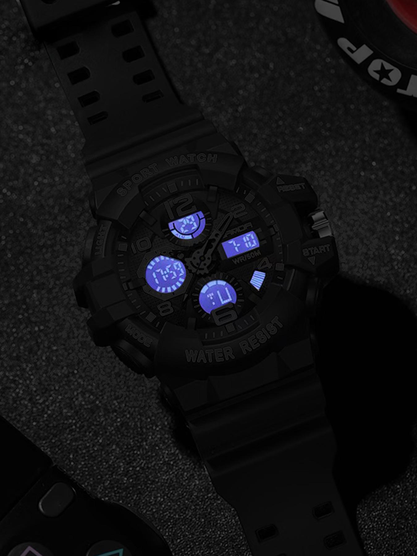 Men's Sporty Digital Watch, Fashionable Glow in the Dark Multi-function Electronic Watch for Men, 2024 New Trendy All-match & Exquisite Watch for Birthday Gift for Boyfriend with Box