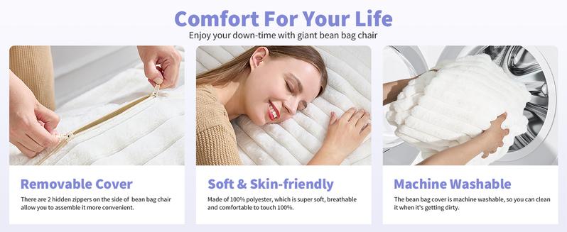 【Hobestluk】3 in 1 Giant Bean Bag Chairs Convertible Bean Bag Floor Cushion with Machine Washable Cover, Beanbag Chairs for Adult - 56"D x 76"W x 7"H 【Hobestluk】3 in 1 Giant Bean Bag Chairs Convertible Bean Bag Floor Cushion with Machine Washable Cover, Beanbag Chairs for Adult - 56"D x 76"W x 7"H