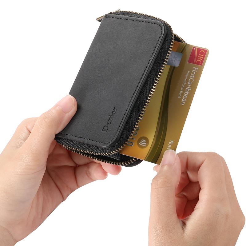 Denior |  RFID-Blocking Zipper Wallet with Multiple Card Slots | Faux Leather | Strong Magnetic Attachment to Phone | Secure ID & Credit Card Holder | Sleek Brown Design | Perfect Gift for Men on Valentine's, Father's Day & More, Card Holder Wallet
