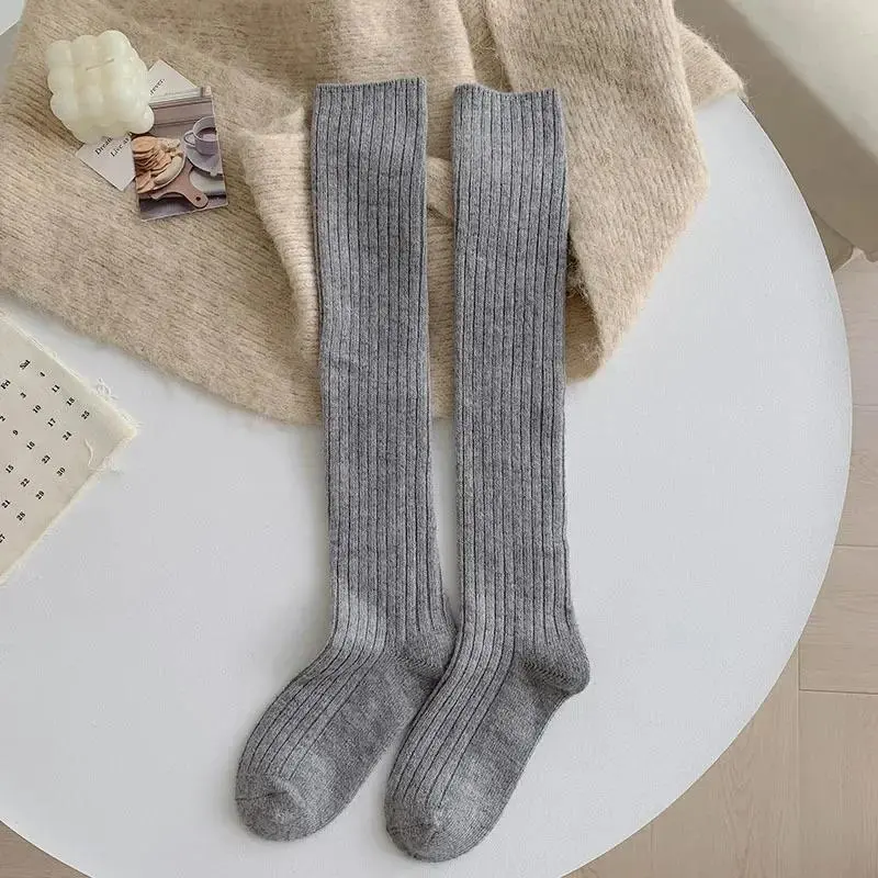 Stockings Women Autumn Winter Thick Warm Knee Socks Women Stockings Wool Cashmere Thermal Girls Solid Color Long Socks Stockings
