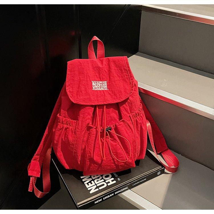 Korean Style Ins Drawstring Flap Backpack, Lightweight Nylon Casual Daypack, Large Capacity School Bag, Multi-Use Rucksack for Commute & Travel