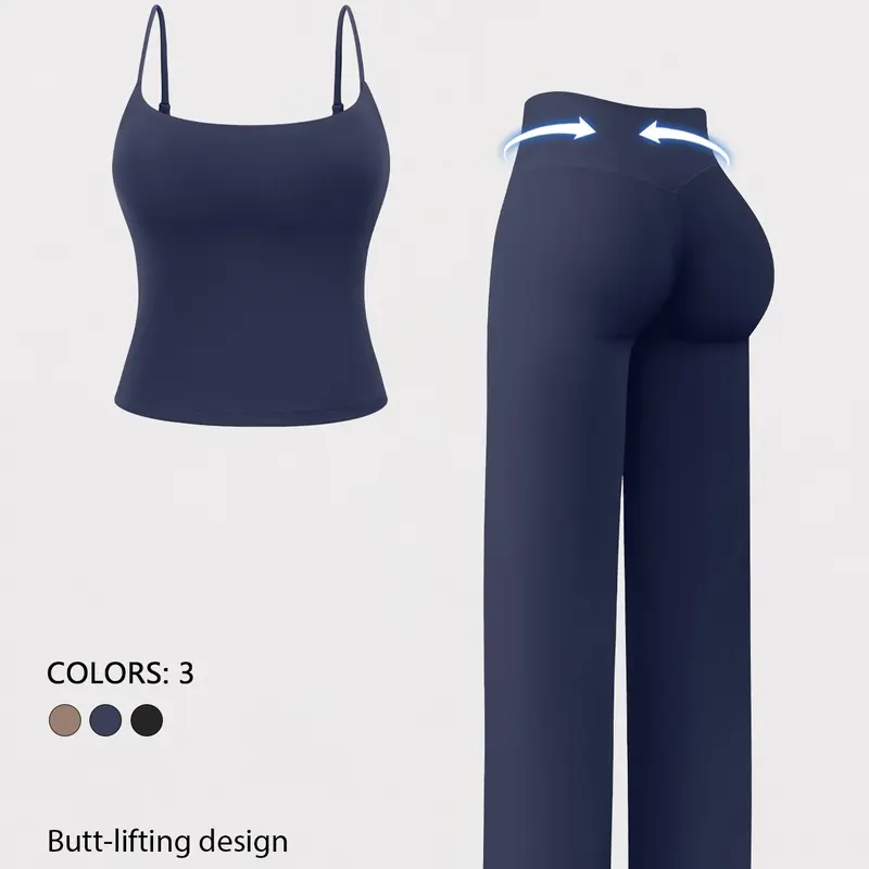 Women's Two-Piece Sports Set with Padded Bra Top and High-Waisted Yoga Pants, Solid Sports Sets, Fitness Clothing, Women Workout Clothes, Soft Stretchy Fabric, Comfortable and Non-Irritating