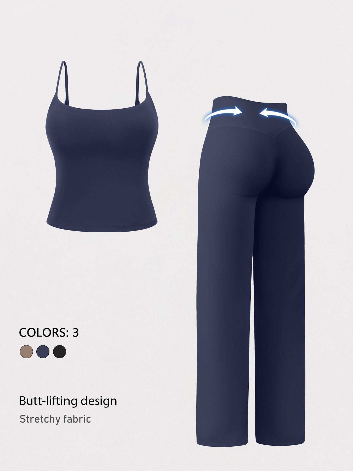 Women's Two-Piece Sports Set with Padded Bra Top and High-Waisted Yoga Pants, Solid Sports Sets, Fitness Clothing, Summer Fitness Outfit, Soft Stretchy Fabric, Comfortable and Non-Irritating