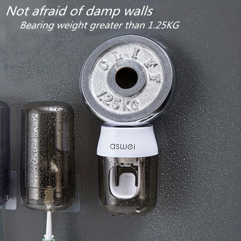 Automatic Toothpaste Dispenser Wall Mount Holder, No-Drill Waterproof Toothbrush Rack, Toothbrush Holders, Easy Install Bathroom Essential Upgrade