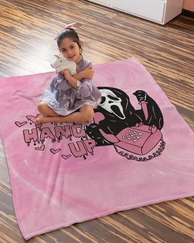 Ghostface Halloween Throw Blanket, No You Hang Up Horror Movie Character Blanket, Serial Killers Flannel Blanket, Spooky Fall Halloween Blanket, Suitable for Bed, Sofa, Bedroom, Library, Travel, Funny Halloween Gifts for Family and Friends.