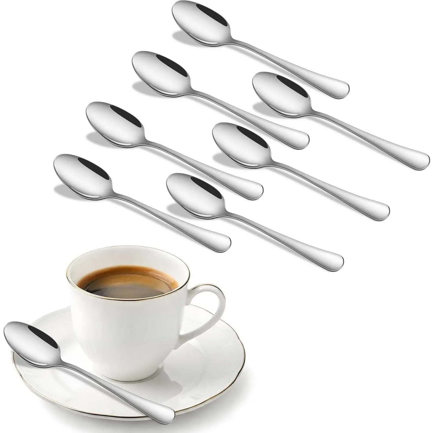 Small Teaspoon, 5.5 Inches Stainless Steel Tea Spoons Set of 8, Espresso Spoon, Durable Dishwasher Safe Small Coffee Spoons, Mini Demitasse Spoon for Dessert