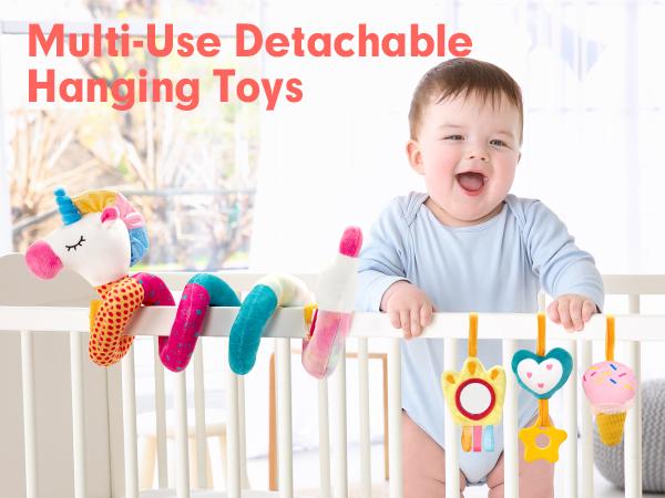 hahaland Car Seat Toys for Babies - Rattle, Mirror, Crinkle, Squeaky Carseat Stroller Toys  Developmental Newborn Baby Shower  0-6 Months Girl - Baby Toys 3-6 Months Gifts Musical Light Up Playpen Nursery Infant Sensory