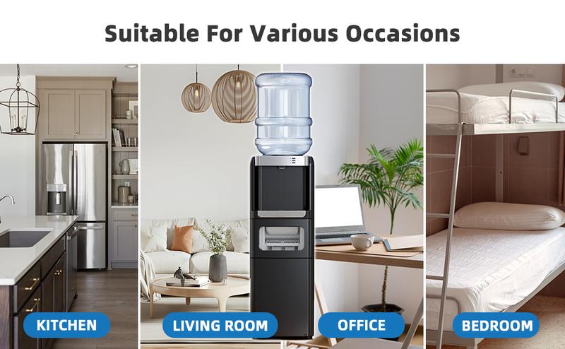 Antarctic Star 3-in-1 Hot and Cold Water Cooler Chiller System Dispenser with Built-in Ice Maker, for 3 to 5 Gallon Bottle Water Dispenser，with Child Safety Lock，Black