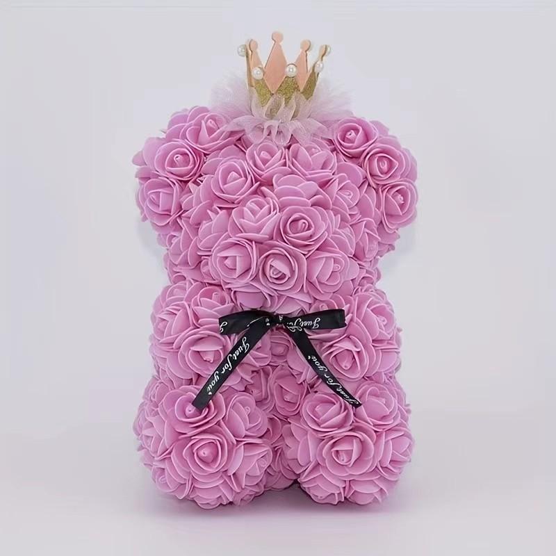 Rose Bear Crown Teddy Bear 23cm, Realistic Rose Flower Bear, Valentine's Day Gift for Girlfriend, Mother's Day, Christmas, Birthday, Decorative Collectible Gift