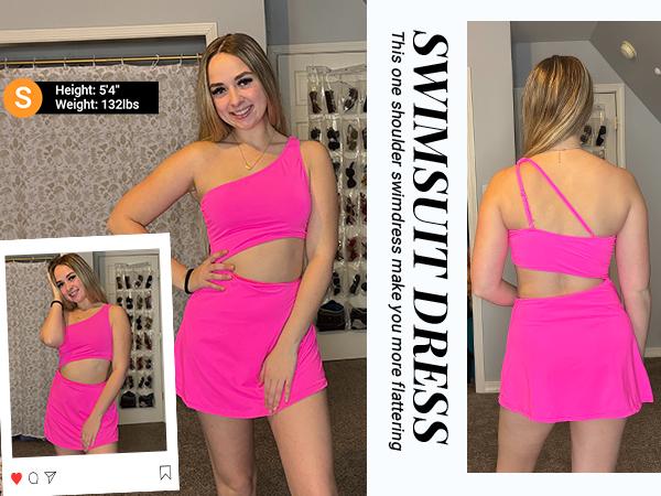 Daci One Shoulder Swim Dress - Cutout One Piece Swimsuit Women with Skirt Tummy Control Bathing Suit