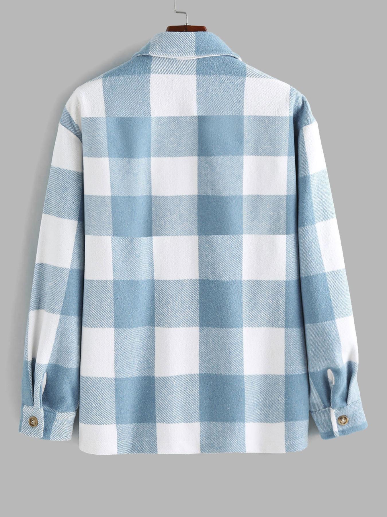 Men's Plaid Print Pocket Button Front Shirt, Regular Fit Casual Long Sleeve Collared Top for Fall & Winter, Men's Clothes for Daily Wear