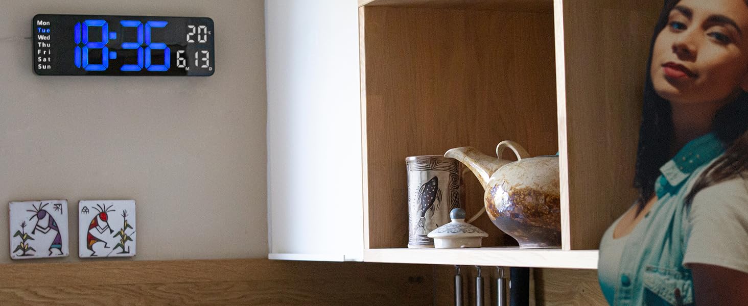 USB Battery Charging Digital Wall Clock, Large Screen, Countdown DigitalTimer,Home Decor Interior Blue Rectanglemothers day des mart alarm modern clockdigital Designelectronic bed display decoration bedroom,LED Large Display Digital Wall Clock