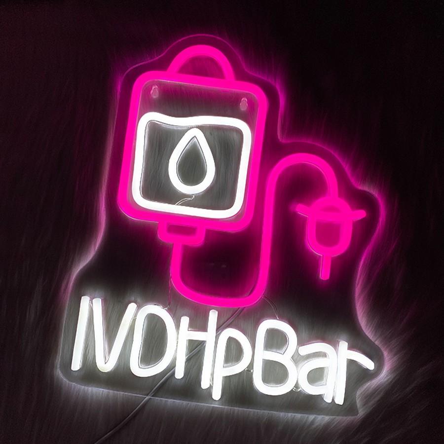 IV Drip Bar Neon Sign - Dual-Tone LED Wall Light with  Function | USB Powered Night Light for Medical Offices, IV Therapy Clinics & Home Decor | Easy Installation & Energy Saving