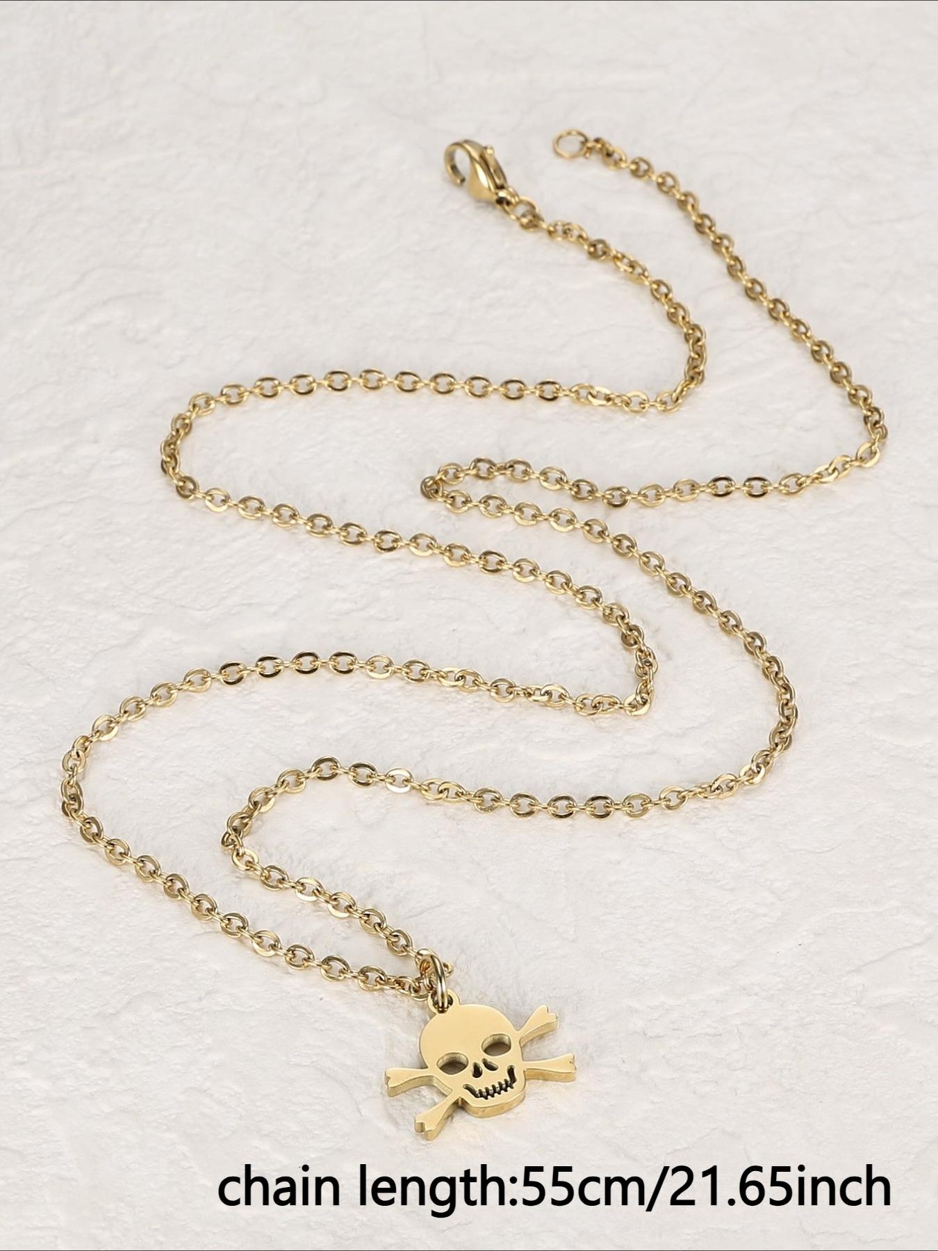 Halloween Skeleton Pendant Necklace, Creative Stainless Steel Necklace, Festival Accessories, Halloween, Punk Style Necklace