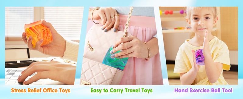 4Pcs Fidget Toys Squishy Stress Cube, Stress Balls for Kids & Adults, Anxiety Stress Relief, Ice Squishy Cube & Sugar Balls, Sensory Toys for Kids with Autism, Fidgets for Classroom Prize