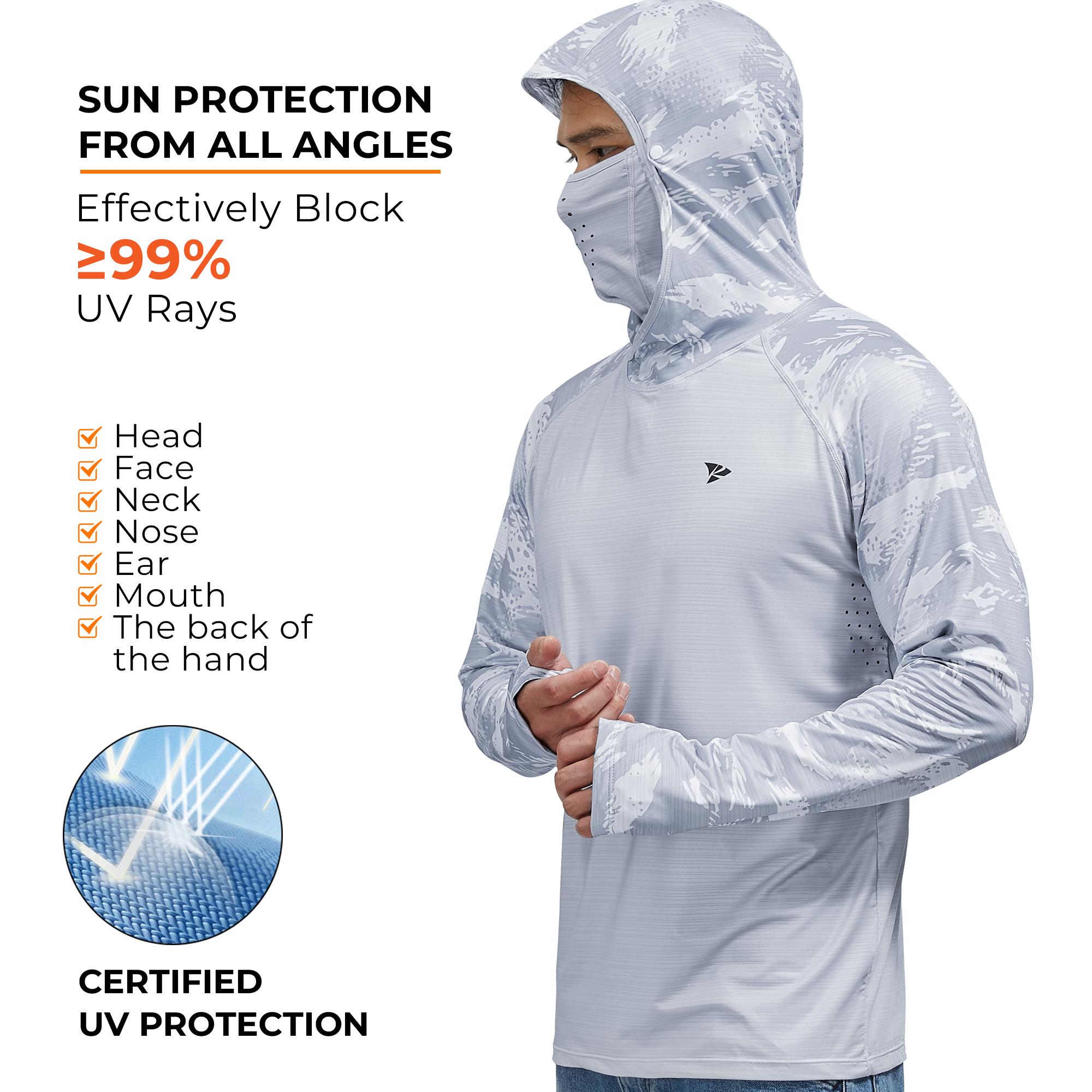 【RODEEL】931 Sun Hoodie Shirts w/ Removable Mask Neck Gaiter Men UPF 50+ UV Protection Long Sleeve Lightweight Quick Dry Moisture Wicking Breathable Cooling Athletic Activewear for Outdoor Sports Hiking Camping Fishing Construction Roofing, Holiday Gift