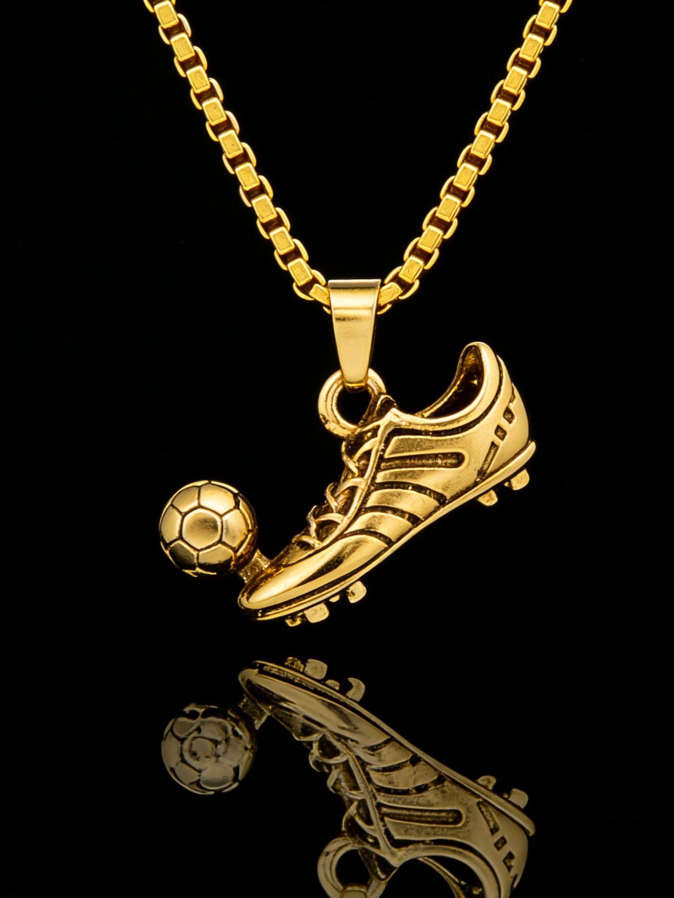 Men's Football Shoe Charm Pendant Cuban Link Necklace, Fashionable Street Style Jewelry For Party, Daily Clothing Decor For Boy, Casual Trendy Jewelry, Trendy Charms Necklace