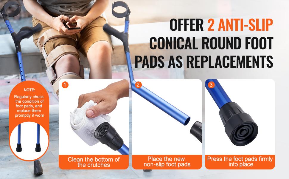 VEVOR Forearm Crutches for Adults, 11-Level Height Adjustable Walking Crutches with 4-Level Upper Cuff, Lightweight Aluminum Medical Support Crutches for Leg Injury Surgery Disabled, 1 Pair (350LBS)